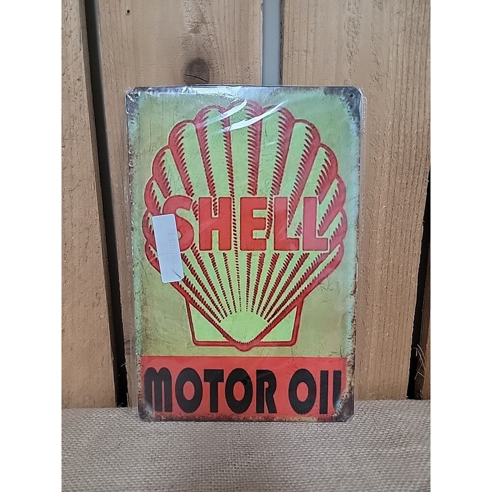 Shell Motor Oil Metal Sign 12x8" Vintage Looking NASCAR Man Cave Decor Garage